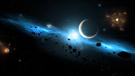 Celestial Wonders in a Futuristic Space Scene wallpaper