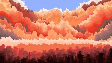 Pixel City at Sunset: A Digital Canvas wallpaper