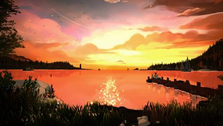 Sunset on lake digital art wallpaper