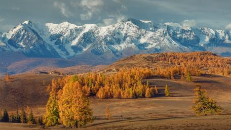Majestic Autumn Mountains Under a Clear Sky wallpaper