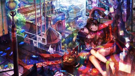 Vibrant Dreams in an Anime Cityscape wallpaper