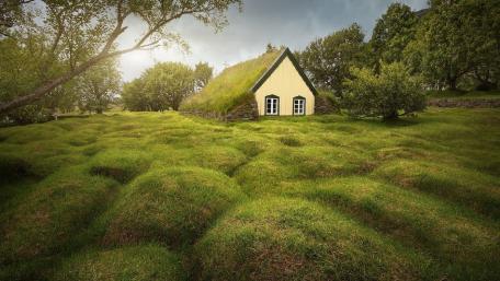 Hofskirkja turf church wallpaper
