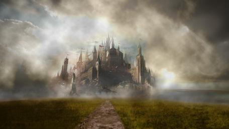 Enchanted Misty Castle in Dreamland wallpaper