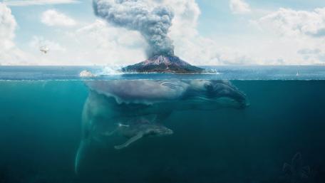 Underwater Whales in Fantasy Dreamland wallpaper