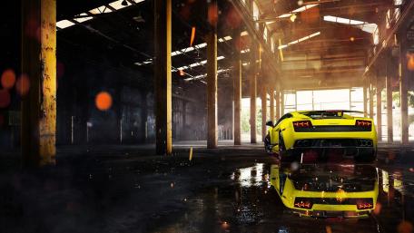 Vibrant Lamborghini in an Abandoned Warehouse Scene wallpaper