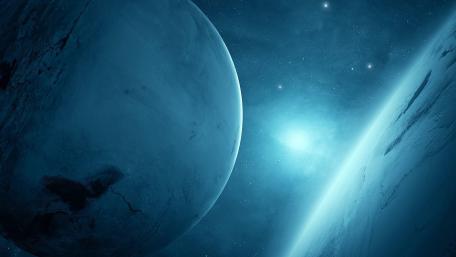 Mystical Blue Planet in Cosmic Serenity wallpaper