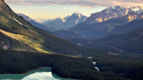 Serene Mountain Valley with Crystal Clear Lake wallpaper