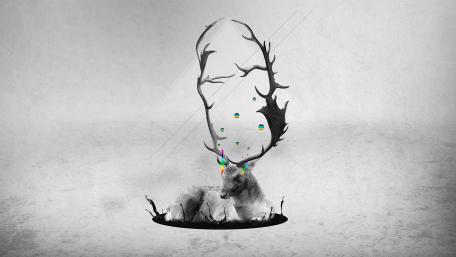 Deer in a Dreamscape Abstract Art wallpaper