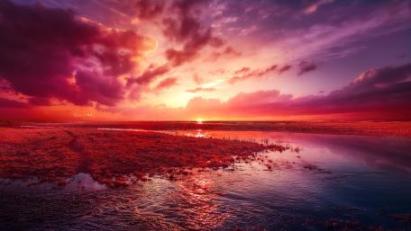 Fiery Sunset Over Serene Waters wallpaper