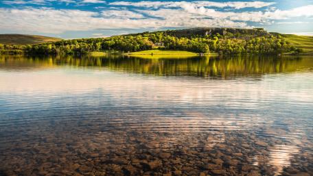 Serenity by the Tranquil Lake Amidst Lush Greenery wallpaper