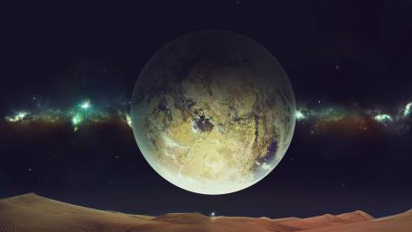 Alien Planet over Desert Horizon wallpaper