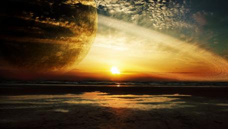 Ringed Planet at Sunset Beach wallpaper
