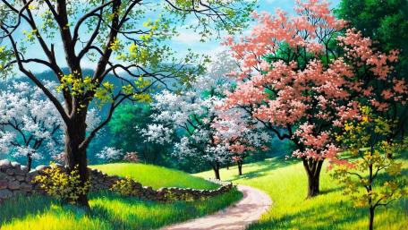 Spring's Blossoming Pathway wallpaper