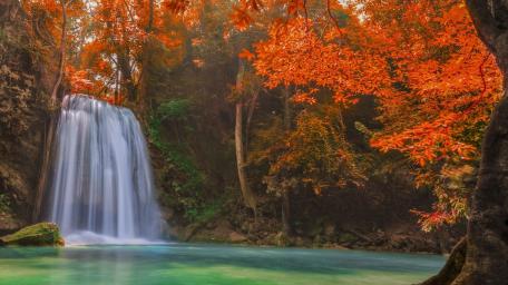 Autumn Serenity at the Waterfall wallpaper