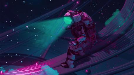 Astronaut's Cosmic Journey Through Purple Nebula wallpaper