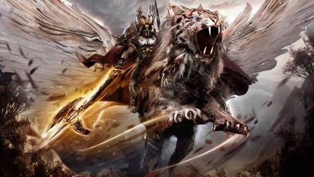 Warrior Riding a Winged Beast into Battle wallpaper