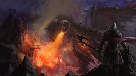 Fiery Dragon's Siege in Ancient Realm wallpaper