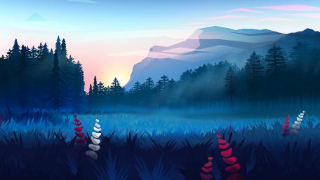 Landscape of mountains in the forest minimalist design wallpaper