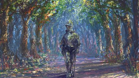 Mystic Knight's Journey Through Enchanted Forest wallpaper
