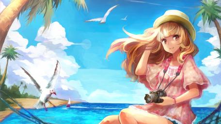 Anime Girl Beach Adventure wallpaper