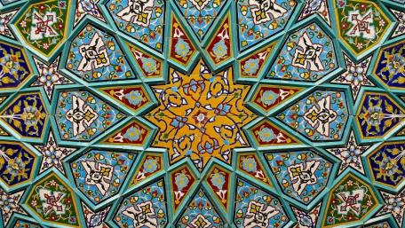 Ceramic tiles pattern decorating the Shah Sheragh Shrine at Shiraz, Fars province, Iran wallpaper