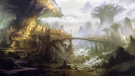 Mystical City in a Dreamlike Landscape wallpaper