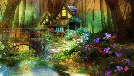 Mystical Forest Cottage Dreamscape wallpaper