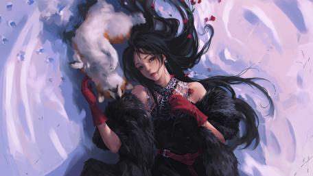 Girl with Corgi dog wallpaper