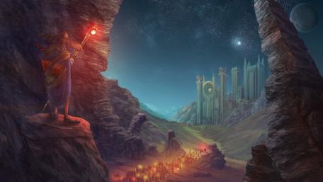 Majestic Journey Through a Starry Realm wallpaper