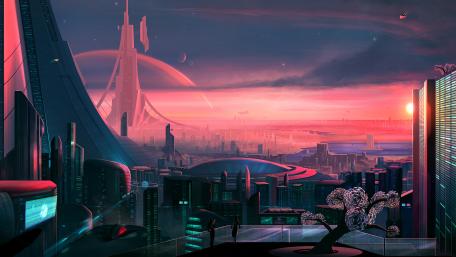 Pink futurisctic city wallpaper