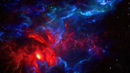 Cosmic Symphony in Red and Blue wallpaper