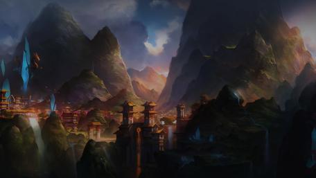 Enchanted Mountain Cityscape wallpaper