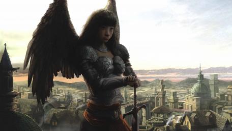 Dark Angel Warrior Overwatching the City wallpaper