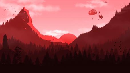 Parachutes Over Crimson Sunset Peaks wallpaper