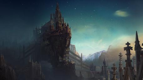 Gothic Fantasy Castle Under Stars wallpaper