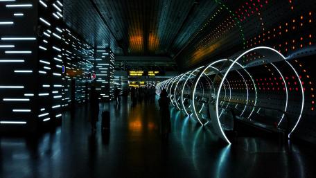 Futuristic Tunnel of Lights and Shadows wallpaper