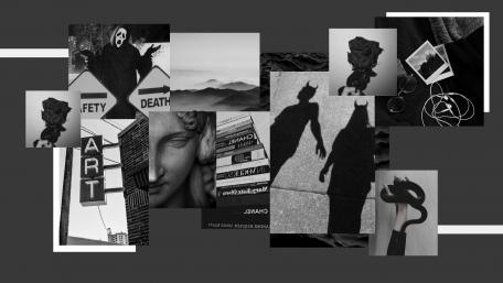 Dark Abstract Collage of Shadows and Symbols wallpaper