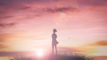 Serene Anime Landscape at Sunset wallpaper