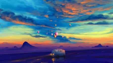 Sunset Voyage with Floating Dreams wallpaper