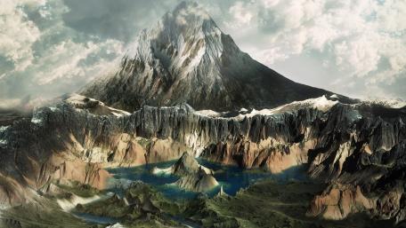Majestic Mountain Range in a Dreamlike Landscape wallpaper