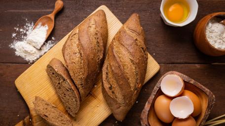 Freshly Baked Artisan Bread and Ingredients for Baking wallpaper