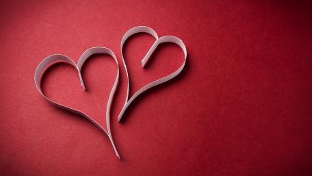 Crafted Paper Hearts on a Rich Red Background wallpaper