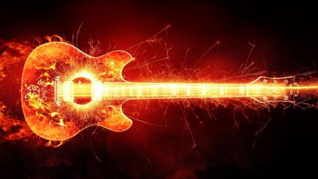 Flaming Guitar Igniting Passion for Music wallpaper