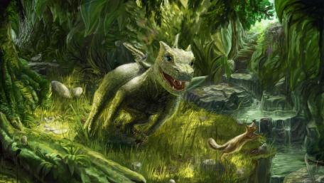 Enchanted Forest of the Green Dinosaur Realm wallpaper
