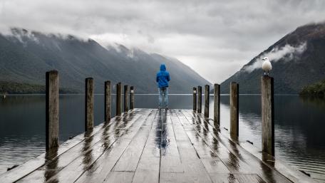 Serene Solitude on the Lake Pier wallpaper