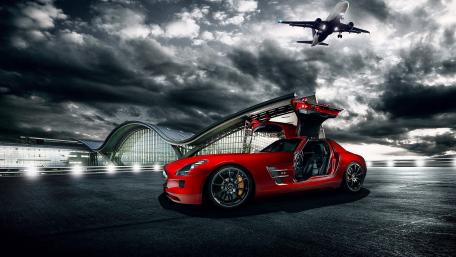 Dreamy Red Mercedes-Benz SLS AMG in Stunning Setting wallpaper