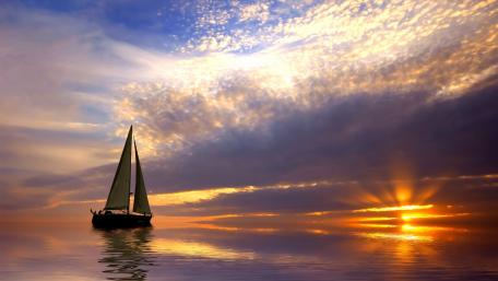 Sailboat Serenity at Sunset Scene wallpaper