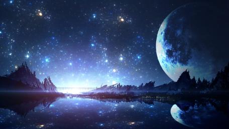 Starry Anime Night By the Lake wallpaper