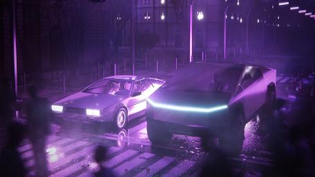 Tesloo and Delorean wallpaper
