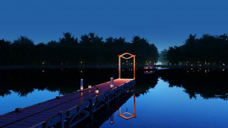 Serene Oriental Lake at Night wallpaper